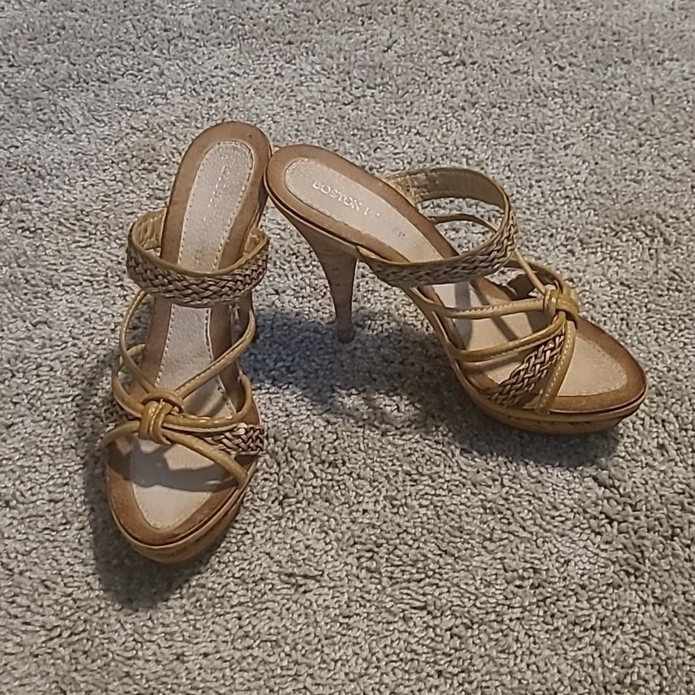 EUC Boston Proper Tan Braided Platform Sandals Heels Women's 9